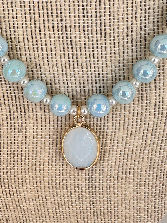 Ceramic Bead and Opalite Pendant Necklace