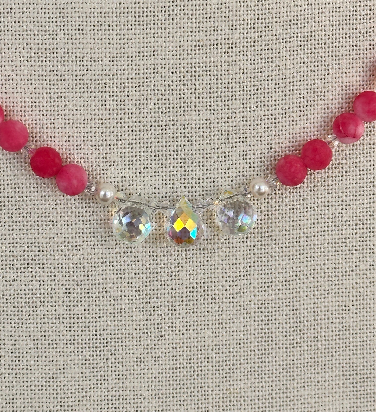 Frosted Pink Agate and Crystal Necklace