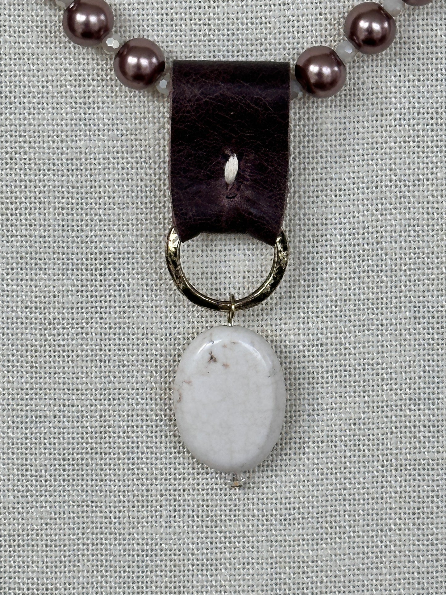 Cocoa Pearl & Ivory Stone Leather Necklace