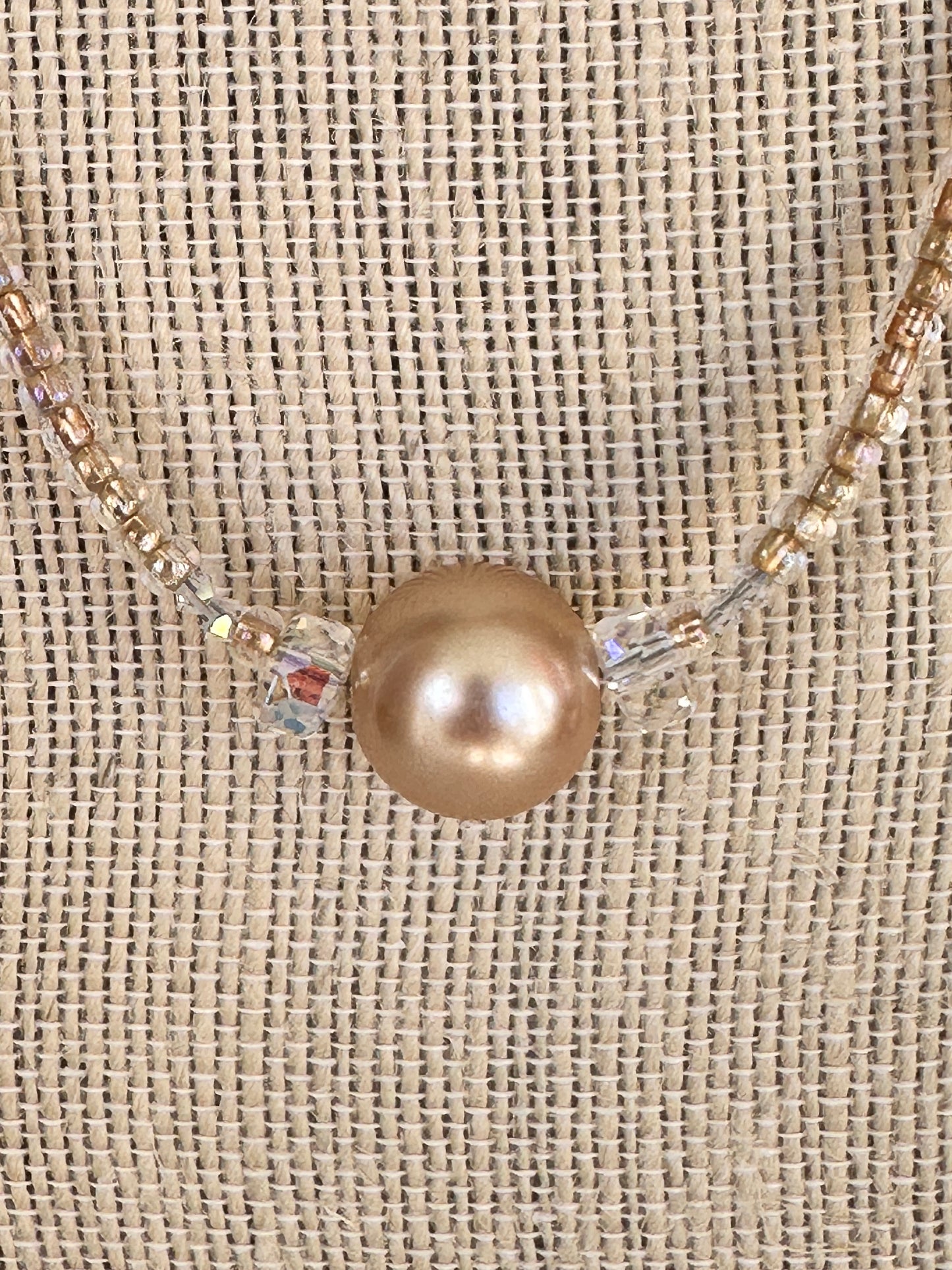 Glass Pearl and Crystal Seed Bead Necklace