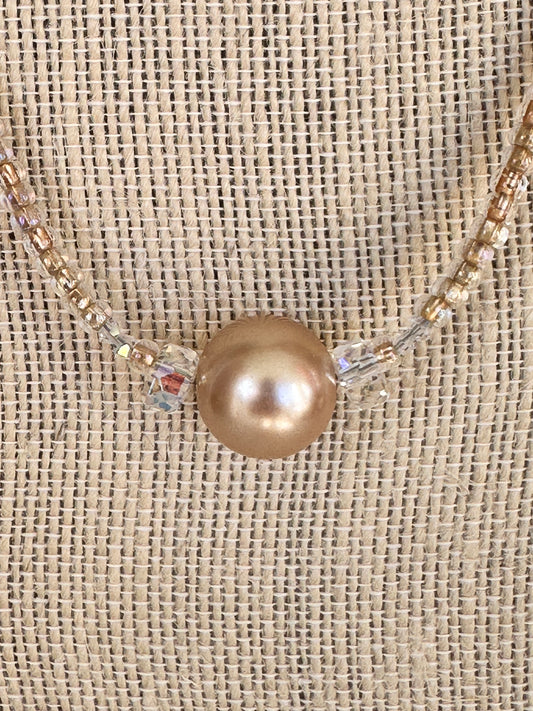 Glass Pearl and Crystal Seed Bead Necklace