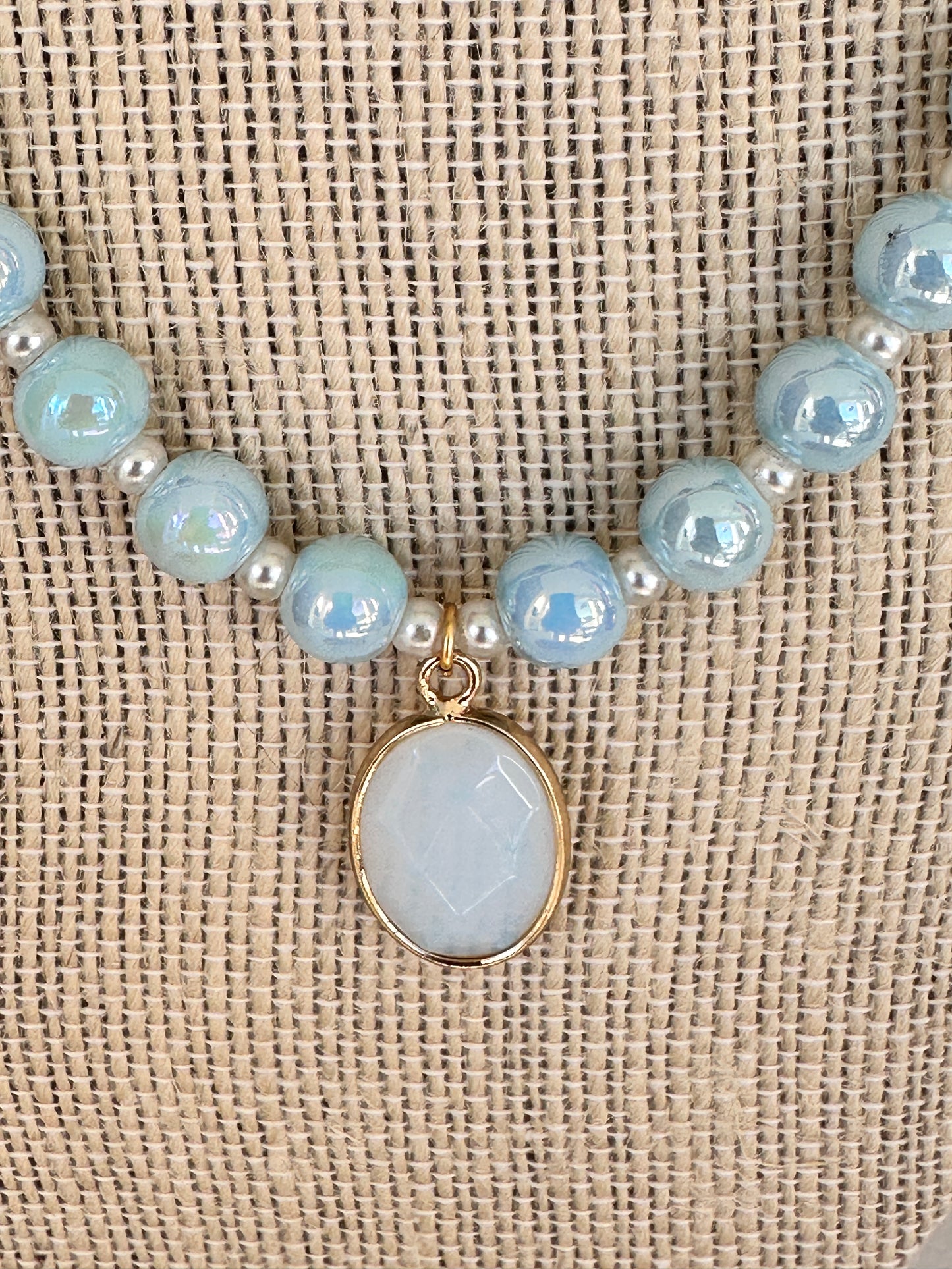 Ceramic Bead and Opalite Pendant Necklace