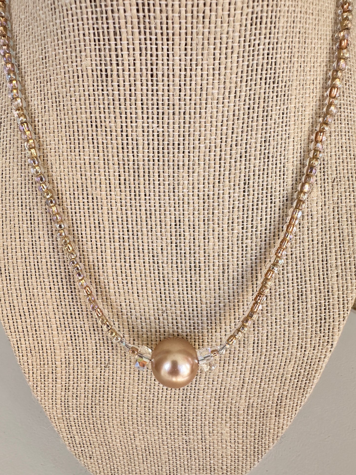 Glass Pearl and Crystal Seed Bead Necklace