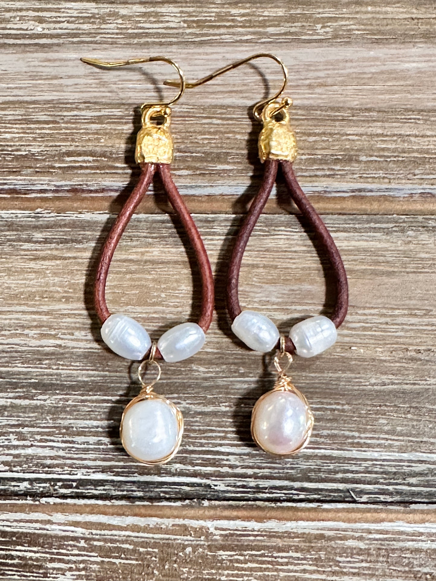 Leather and Freshwater Pearl Drop Earrings