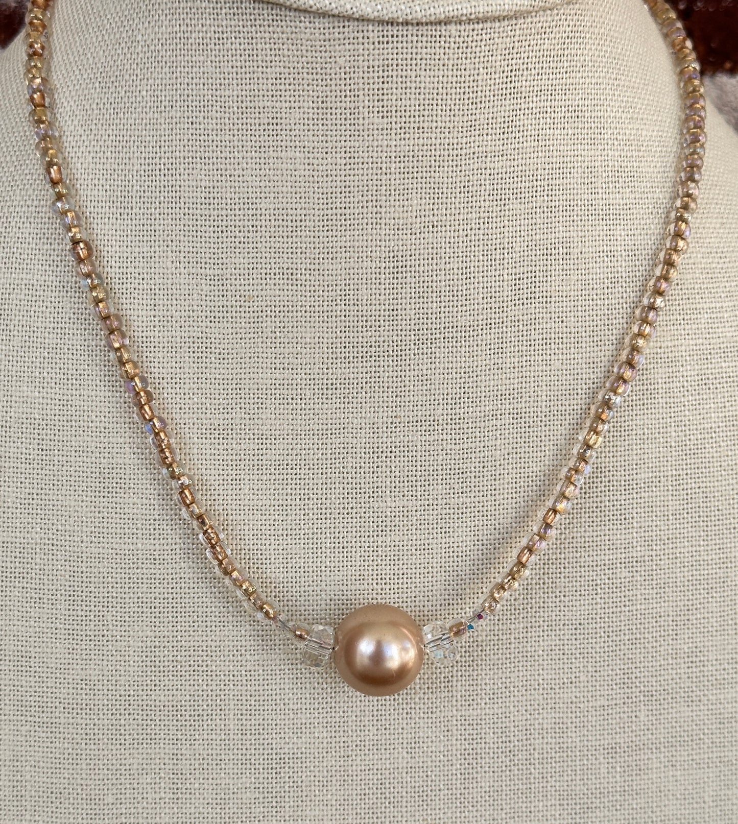 Glass Pearl and Crystal Seed Bead Necklace