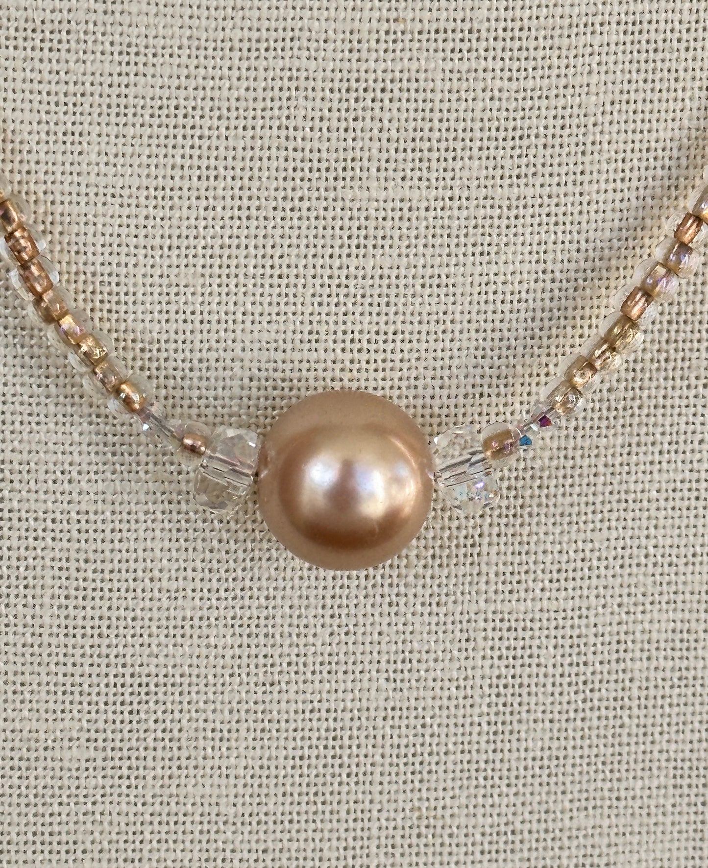 Glass Pearl and Crystal Seed Bead Necklace