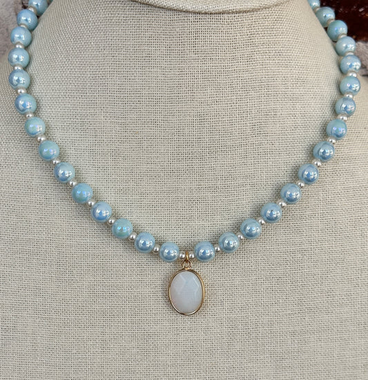 Ceramic Bead and Opalite Pendant Necklace