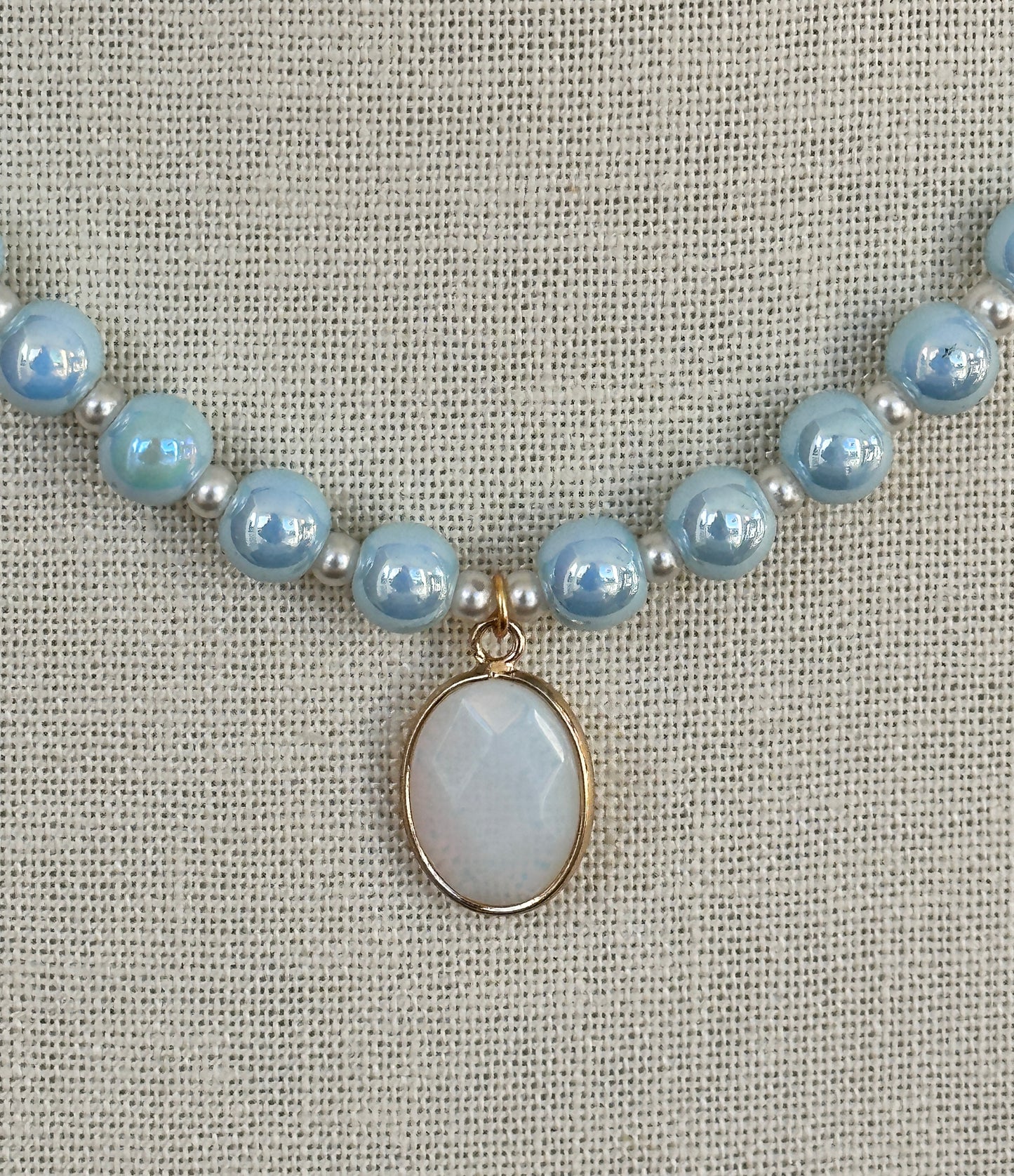 Ceramic Bead and Opalite Pendant Necklace