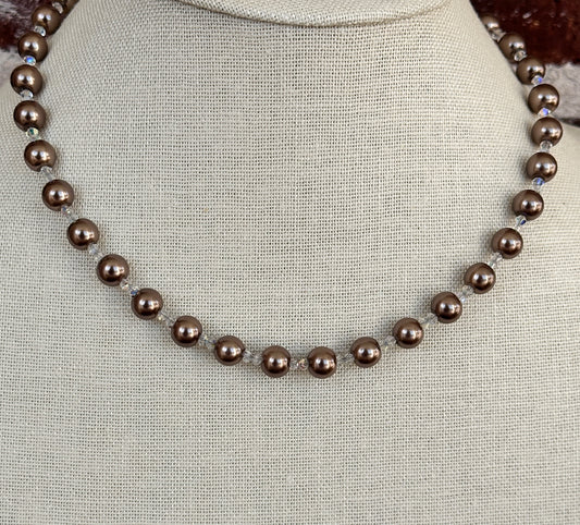 Cocoa Crystal Pearl Necklace