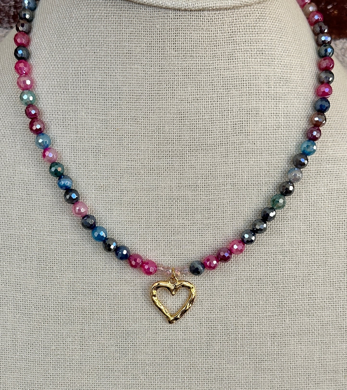 Rainbow Agate Heart Necklace