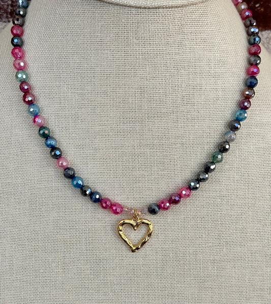 Rainbow Agate Heart Necklace