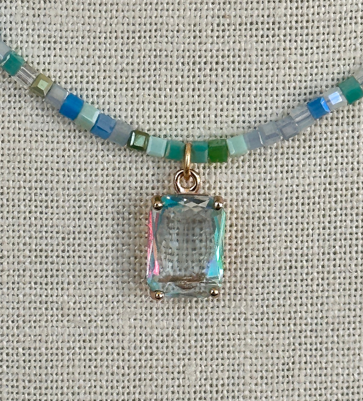 Mini Glass Bead Emerald Cut Necklace