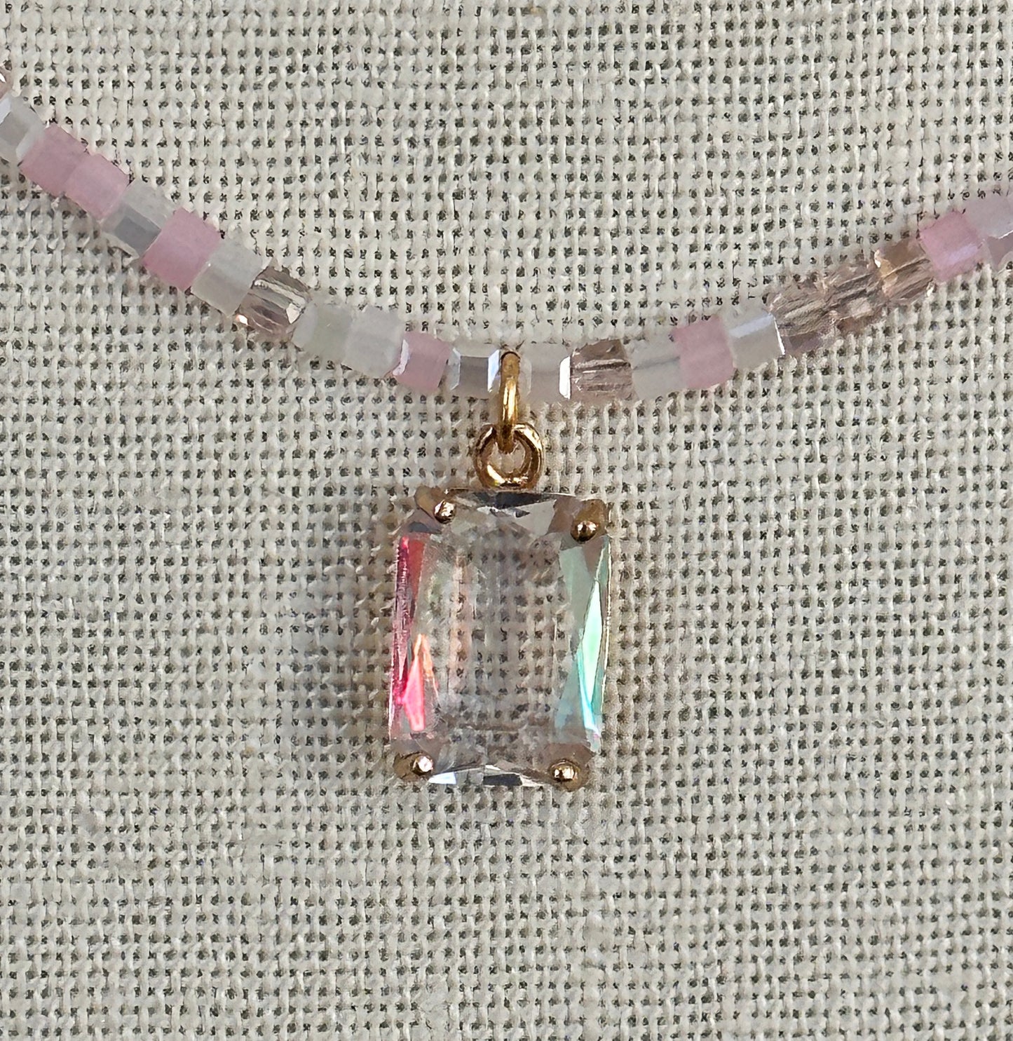Mini Glass Bead Emerald Cut Necklace