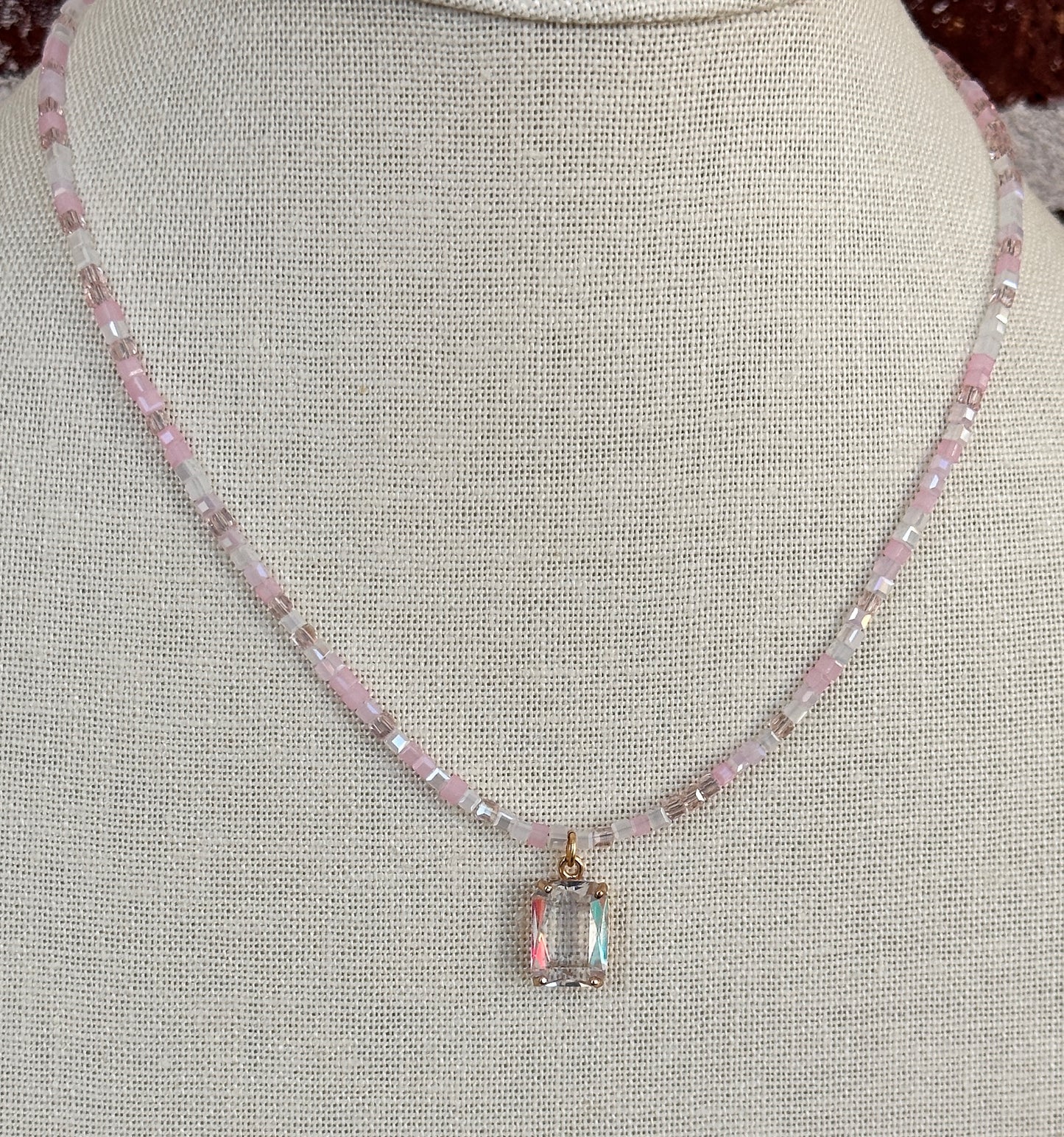 Mini Glass Bead Emerald Cut Necklace