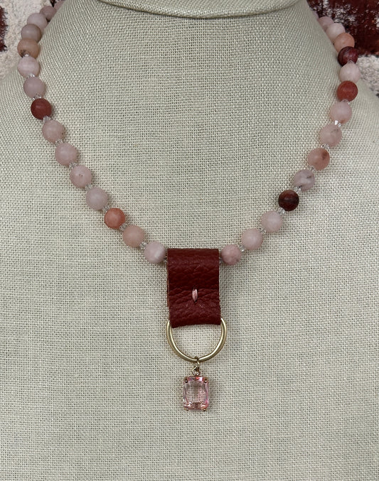 Pink Howlite & Leather Emerald-Cut Necklace