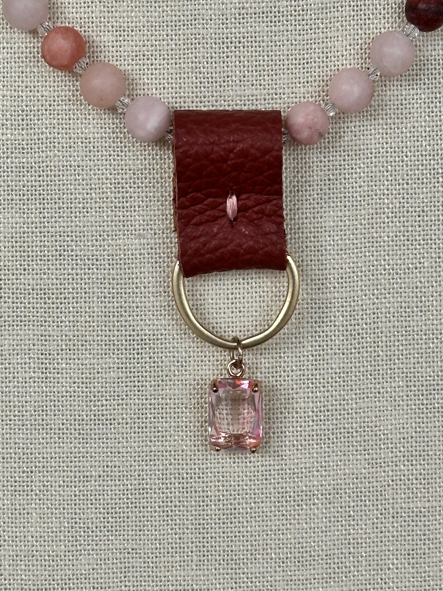 Pink Howlite & Leather Emerald-Cut Necklace