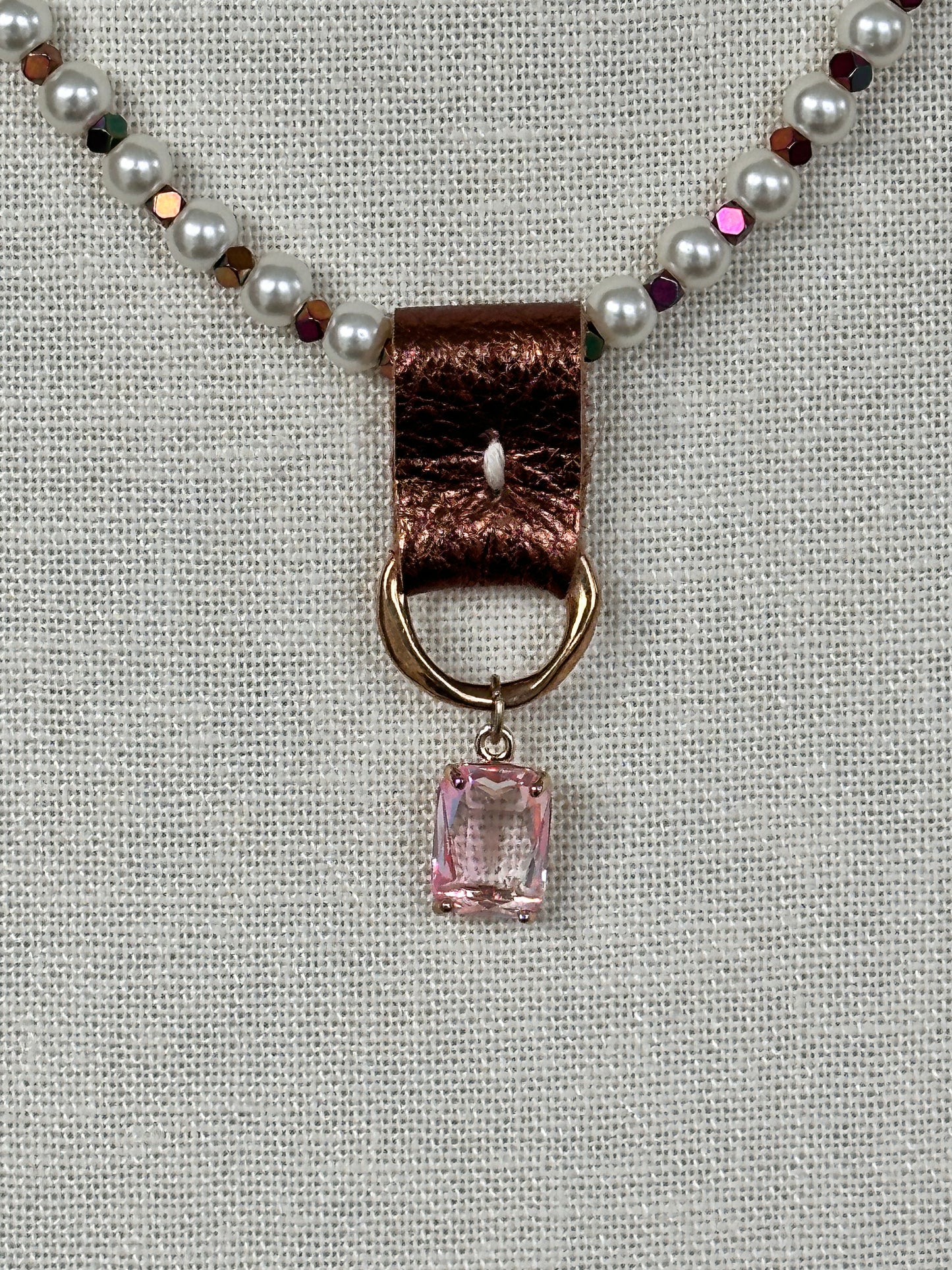 Bronze Blush Leather Pearl Necklace